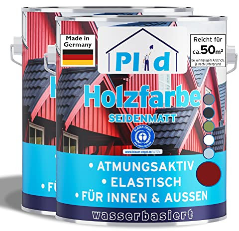 Plid® Holzfarbe Holzlack Schwedenrot Innen & Außen - Wetterschutzfarbe Schwedenrot Holzfarbe Außen - Dauerhafte Holzschutzfarbe - Farbe für Holz - Lackfarbe Wetterfest - Made in Germany 5l