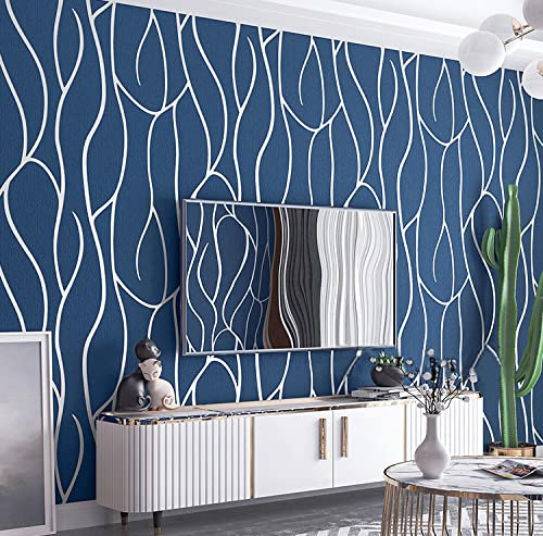 9.5X0.53M Modern Geometry Abstract Gloss 6 Colors Embossed Textured Non-Woven Wallpaper Roll for Bedroom Livingroom 1.73' W x 31.2' L=5.035㎡ (54sq.ft) (Navy Blue)