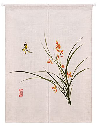 Oduo Noren Rideau de Porte Style Japonais Long Coton et Lin, Rideau Demi-Porte Imprimé de Chinoiserie, Tapisserie Rideau de Séparation de Cuisine de Restaurant (Papillon,85x90cm)