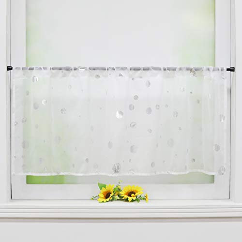 Delien Scheibengardine Voile Bistrogardinen mit Durchstangenzug Gardine Küche Kurzstores »Bubble« Transparente Kurzgardine Schals Esszimmer Kurzer Vorhang BxH 120x60cm,Silber