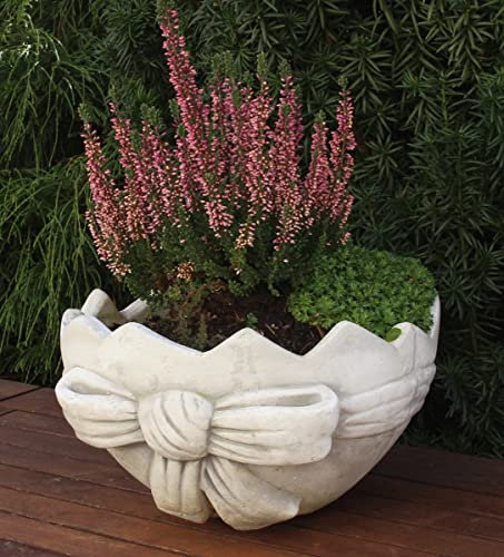 JS Garten Deko Pflanzgefäß aus Beton/Steinguss Blumengefäß Eierschale H 16,5 cm Osterdeko Pflanzschale Pflanzkorb