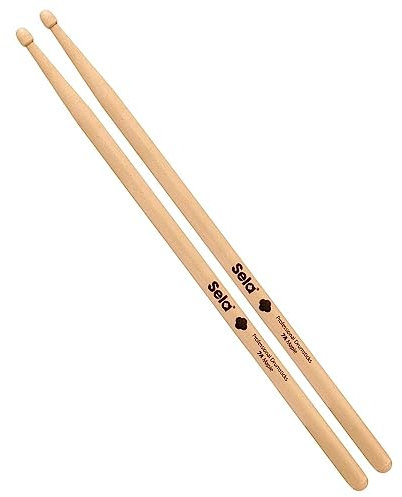 Sela Professional Maple 7A Drumsticks - ideal für sanften Rock - Schlagzeug-Sticks für Fortgeschrittene - 1 Paar Wooden-Sticks - Schlagzeug-Zubehör aus Ahornholz - Eichel-Kopf-Form, Natur, SE 274