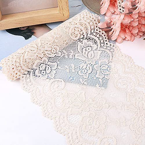 15cm x 10m Elastizität Spitzenband Spitzenbordüre Spitzenborte Zierband Dekoband Spitzen Borten Bänder zum Nähen,DIY Basteln,Deko für Kleidung Unterwäsche Dessous Hochzeitskleid Tischdeko,Beige