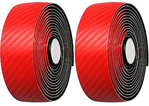 MoreChioce Fahrrad Lenkerband, 2 Stück Fahrrad Lenkerbänder Wraps Anti-Rutsch Atmungsaktiv PU Leder Lenkerband Abklebeband mit 2 Lenkerstopfen für Mountainbike Rennrad,Rot