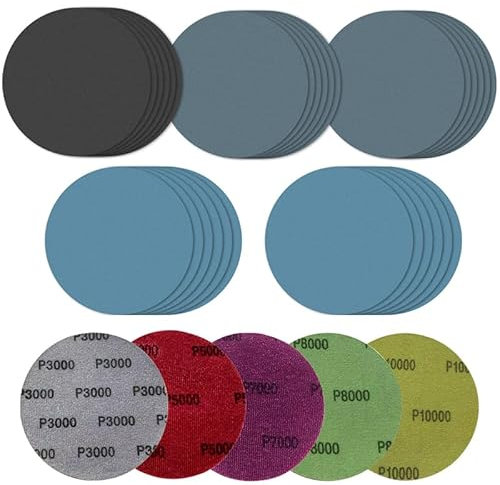 Senmai Tools Disco abrasivo da 150 mm, 30 dischi abrasivi circolari,Grana 3000 4000 5000 7000 8000 10000 Graniglie Levigatura Carta Vetrata per Levigatrici Orbitali