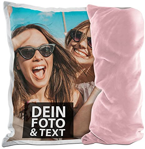 PR Print Royal Flauschigen Fotokissenbezug selbst gestalten - Kissenbezug personalisierbar mit Foto und Wunschtext, Geschenk zum Geburtstag | 40 x 40 cm - flauschig - Rückseite Rosa