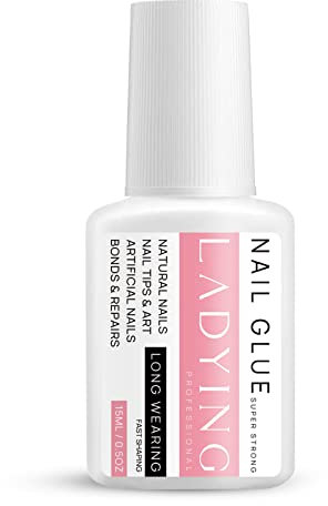 LADYING 15ML Nagelkleber für Kunstnägel,Nail Glue for Tips und Press on Nalis,Nagel Kleber Extra Stark mit Pinsel Langlebiger Acryl Nagelkleber für Nägel zum Aufkleben und Künstliche Nägel