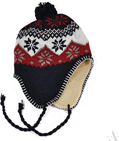 Peruanische Mütze, Marineblau, gefüttert mit Fleece, Einheitsgröße, 56, 58 cm, ca. warm, Trapper kalt, Winter, Unisex, Männer und Frauen, Skifahren, Schnee, Ref: 1542B Bommel, Marineblau, blau, 58