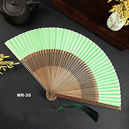 GFM® Bamboo and Silk Handheld Folding Chinese Hand Fans for Summer, Wedding, Party Favour - Mint Green- (FLSLK-MR-C-F78-MNTHR-ch)