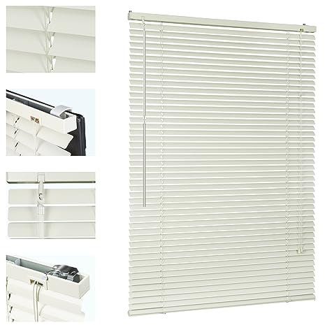 Sekey Klemmfix-Jalousie für Fenster freihängend, 25mm Alu-Lamellen, mit Bohren, inklusive Montagematerial Aluminium-Jalousie ohne Bohren, 90x220cm,Putzfarbe