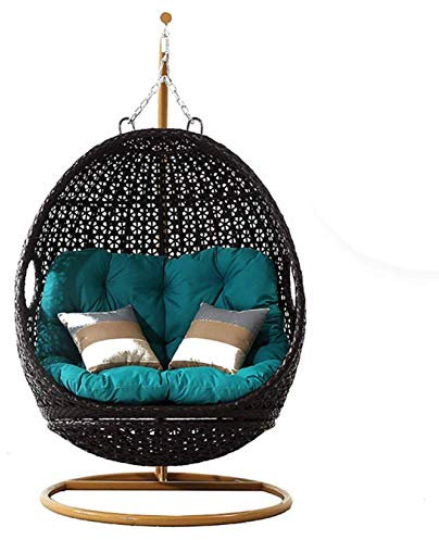 MOLVUS Fröhlicher Rattan-Hängestuhl aus Rattan, Hängematte, Eierstühle, Aluminiumrahmen mit wasserabweisenden Kissen, Schaukelstuhl für den Innenbereich, Holzfarbe (Farbe: Schwarz)