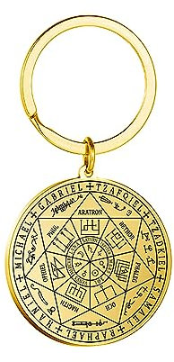 VASSAGO Edelstahl Schlüsselanhänger für Männer Frauen Siegel der 7 Erzengel Anhänger Schlüsselanhänger Saint Michael Metatron Würfel Schlüsselanhänger Salomon Kabbala Amulett Schmuck, G1