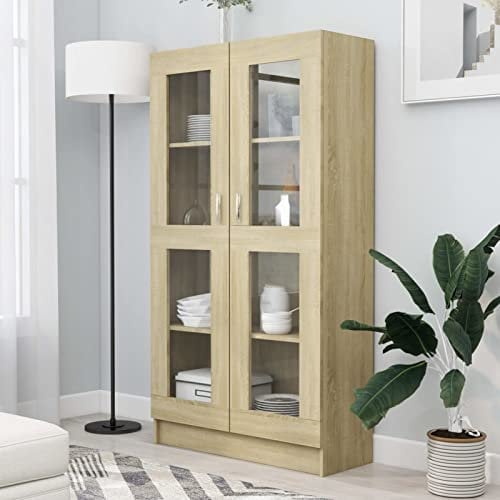 Festnight vitrinenschrank vitrine Bücherschrank Küchenschrank Standvitrine vitrinenschrank Vintage Hochschrank, Schrank für Wohnzimmer Küche Esszimmer Büro Sonoma Eiche 82.5 x 30.5 x 150 cm