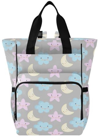 innewgogo Wickeltasche mit grauem Stern, Mond, Rucksack für Baby, Jungen, Mädchen, große Kapazität, Wickeltaschen mit drei Taschen, multifunktional, Wickeltasche für Reisen, Picknick, Spielen,