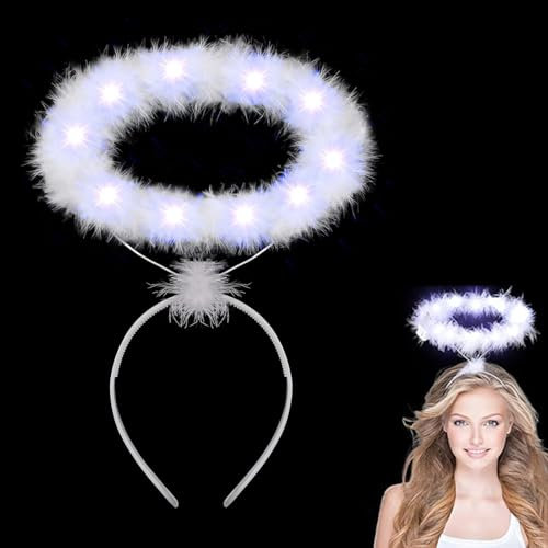 Sunwuun Leuchtendes Heiligenschein Engel Stirnband,Weißer Heiligenschein Engel,Engel Kostüm Accessoires,Halloween Karnevals Fasching Accessoires