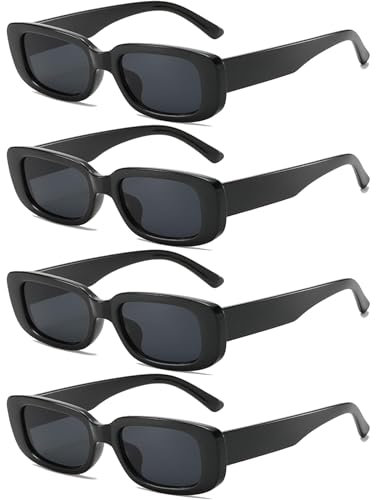 Dwenarry Sonnenbrille für Damen Schwarz Rechteckige Vintage Party Sonnenbrillen Set Retro Trendy Brille Fasching Aesthetic Partybrillen 4 Stücke