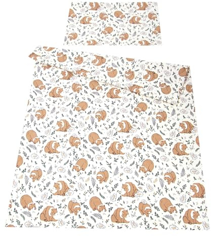 Babylux Bettwäsche Bezug 2 TLG. 100 x 135 cm / 90 x 120 cm Kinderbettwäsche Bettwäsche Kind Bettset Baby Babybettwäsche (129. Bär Braun, 90 x 120 cm)
