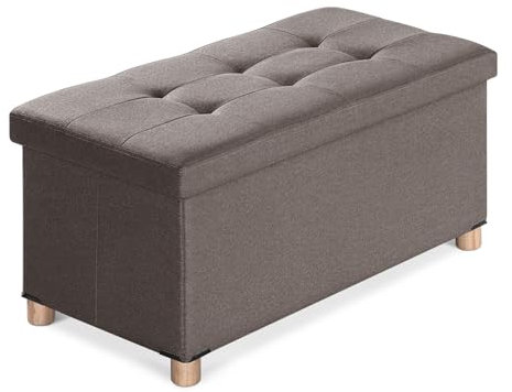 BRIAN & DANY Ottoman Storage Box with 4 Wood Legs, Linen Storage Ottoman for Living Room, Brown, 76 x 38 x 38 cm