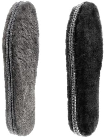 riemot 2 Paar Echte Lammfell Einlegesohlen für Damen Herren Winter Warme Schaffell Einlegesohlen Weiche Kuschelige Flauschige Lammfell Schuheinlagen für Schneestiefel,Hausschuhe Schwarz Grau Gr.42 EU