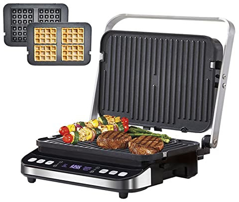 Sartén Eléctrica Totalmente Automática 3 en 1, Gofrera de 2000 W, Desmontable, Fácil de Limpiar, con Pantalla Táctil y Ajustable A 180 °, Gofrera Antiadherente para Gofres Individuales, Panini