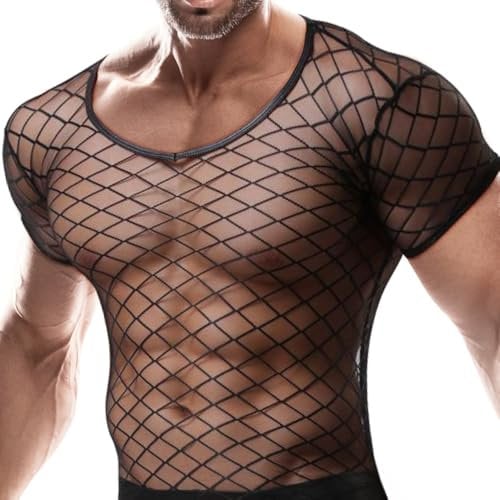 Mizikuu Camiseta Interior de Malla sin Mangas para Hombre, Transparente Chaleco de Tirantes Ropa Interior Ligera Negro
