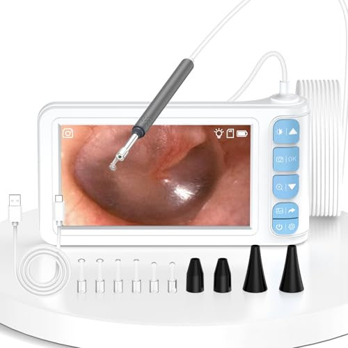 VITCOCO Otoscope Oreille avec Grand Ecran,1920P Camera Oreille, Otoscope, Camera Oreille Nettoyage Etanche IP67 avec Grand Ecran IPS de 4,3 Pouces (Blanc A)