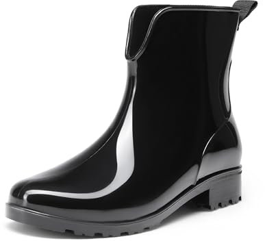 DREAM PAIRS Stivali da Donna Wellington Stivaletti Impermeabili Elastici Stivali da Pioggia da Esterno da Donna,Size 38,Nero,SDRB2417W-E