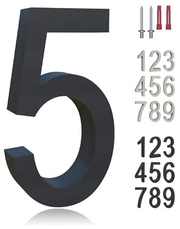 Beton-Hausnummer, moderne Beton-Adressenummer, wetterfeste Nummer für Hauswand, Garten und Briefkasten - einschließlich Montagematerial, schwarz 5