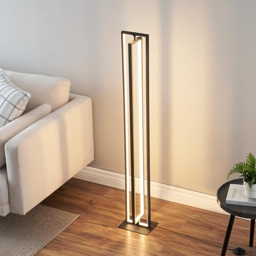 KOSILUM – Stehleuchte für den Innenbereich, schwarz, rechteckig, LED, dimmbar – Otso – Licht warmweiß Beleuchtung Wohnzimmer Schlafzimmer Küche Flur – 36 W – 2745 lm – integrierte LED – IP20