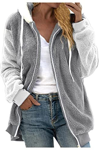 Pull Femme Hiver Couleur Uni Epaisse Sweat à Capuche Chic Business Steampunk Large Fitness Cardigan Coupe Vent Tendance Long Manteau Automne Pas Cher Noel 02 Gris 5XL