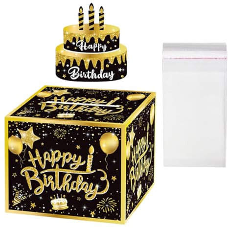 HOODANCOS Geburtstags-Spardose Für Bargeld Überraschungs-Spardosen-Ausziehset Mit Glückwunschkarte Zum Geburtstag Und 30 Transparenten Beuteln Unterhaltsame Möglichkeiten Bargeld Zu