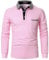 APAELEA Polos Manches Longues Homme à Rayures Chemises en Coton Décontracté T-Shirt de Golf,Rose,XXL