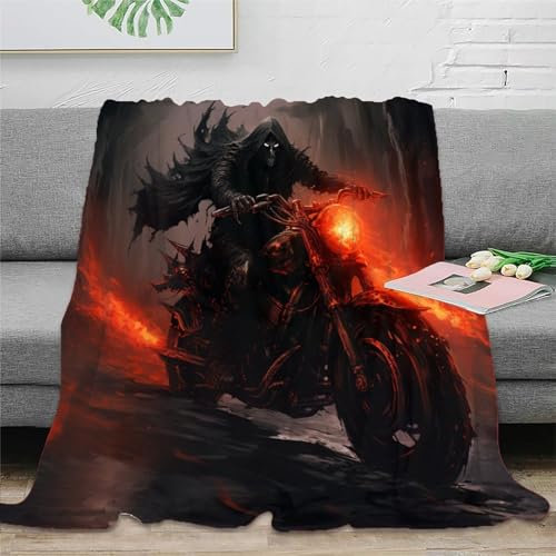 Ghosts Rider Sofadecke Decke Couchdecke Fleecedecke 3D Druck Death Ritter Weichen Flauschig Kuscheldecke Flauschig Warm Tagesdecke Bett Decken for Erwachsene Kinder 50x60inch(127x152cm)