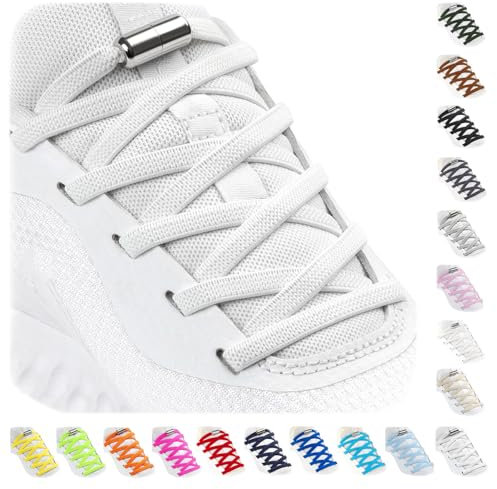 Stepace 1 Pare Cordones Elásticos con Cerradura de Metal, Cordones Ajustables sin Atar para niños y Adultos, Cordones de Zapatos Sin Nudos para Zapatillas Deportivas Blanco