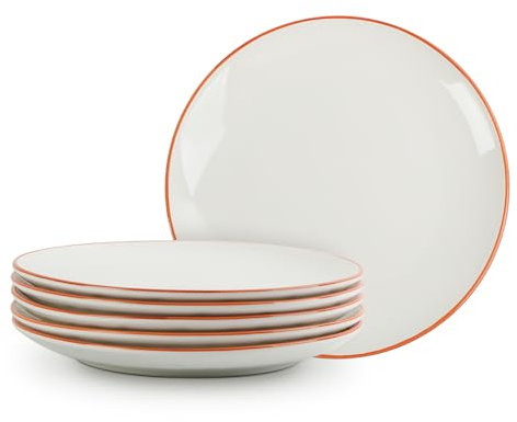 Dinner Plates Ceramic Plate Set - 10 Inch Large Serving Plate Sets - Big Porcelain Plates for Kitchen - Modern Dining Plates Minimalist Neutral Style - Microwave and Dishwasher Safe - 6 Pack - White
