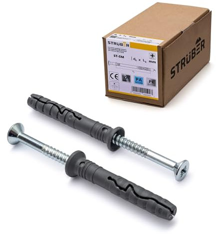 STRÜBER Chevilles à clouer avec vis à tête fraisée (8 x 100 mm / 100 pièces) – Fixation rapide – Chevilles à frapper avec vis pré-montées – Goujons à expansion avec vis clou – Ancrages à clouer