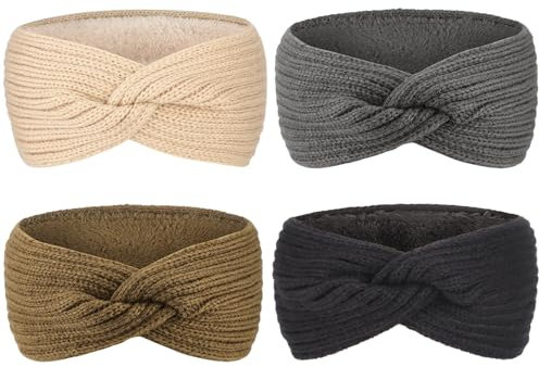 DRESHOW Damen Warm Gestricktes Stirnband Winter Ohrenwärmer Gehäkelte Kopfwickel Dickes Fleecefutter Haarbänder