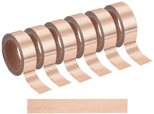 sourcing map 6 Pcs Rose Gold Washi Tape,15mm x 5m Self Adhesive Masking Tapes Metallic Foil Decorative Gold Tape for DIY Crafts Scrapbooking Home Holiday Decoration