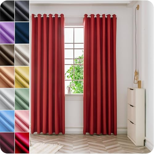 NINGBAI Verdunkelungsvorhang/Gardinen Vorhänge 160 x 270 cm Isolierend Kälteschutz Sonnenschutz Thermovorhang Fenster/Gardinen für Jedes Fenster, Rot