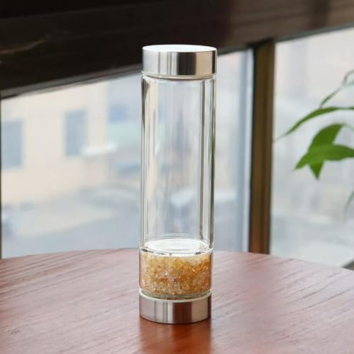 Natural Citrine Quartz Crystal Elixir Water Bottle Rock Chip Stones