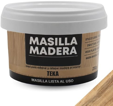 TECHZOCO Masilla Madera Teka, Ideal para rellenar y y reparar madera al interior, Masilla lista al uso, Rellenadora de agujeros, Color Teka, Contiene 250 gramos