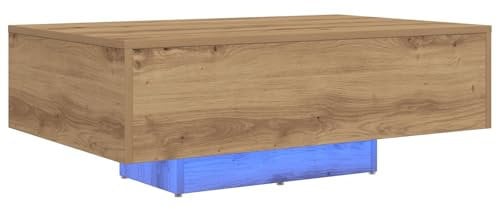 vidaXL Moderner Artisan Eichen Couchtisch mit dekorativen Intarsien für das Moderne Wohnzimmer, rechteckig, niedrig, Maße 85cm x 55cm x 31cm, Holz, Innenmöbel, stylischer Holzwerkstoff, Intarsie