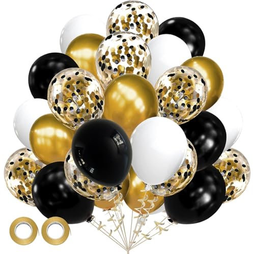 Tourima Luftballons Geburtstag Weiß Schwarz Gold 30 Stk 12 zoll Latex Ballons Goldene Konfetti Luftballons Metallic Ballons für Hochzeit Abschluss Silvester Neujahr Deko Luftballons Schwarz Gold