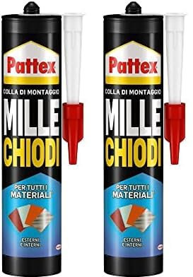 Pattex Millechiodi Esterni & Interni, Adesivo extra forte in cartuccia per montaggi esterni, Resistente colla per legno, ceramica, metallo, con presa immediata, 1x450g (Confezione da 2)