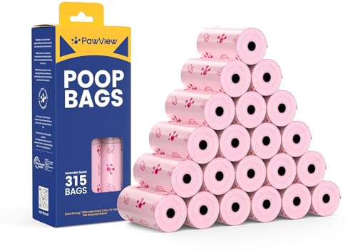 PawView Katzenkotbeutel & Hundekotbeutel Extra Stark, Hundekotbeutel mit Duft – Lavendel, Kotbeutel für Hunde & Katzen, Nachhaltige Hundebeutel – (315 Stück, 21 Rollen, Rosa) DE