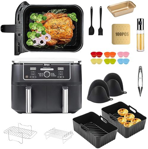 Heißluftfritteusen Zubehör für Ninja Foodi AF400EU, AF300EU, AF500EU, Airfryer Zubehör Silikonform Heißluftfritteuse Zubehör Dual Zone Airfryer Accessories für Innsky,Princess,Emerio 7,6L-9,5L