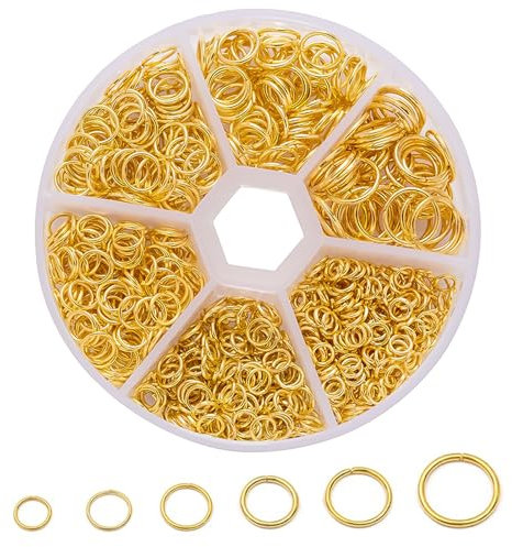Huoflame Jump Rings DIY Set – 970 Stück offene Ringe, Alloy Biegeringe für Schmuckherstellung – 85g Sortiment für Ohrringe Armbänder Kettenreparatur Bastelbedarf Gold & Silber (Gold)