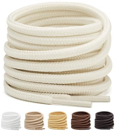 Stepace Cordones Redondos para Botas [ 2 Pares ] Cordones Duraderos de Zapatos para Montaña, Calzado de Seguridad y Zapatos de Senderismo - Diámetro 4 mm Beige 160