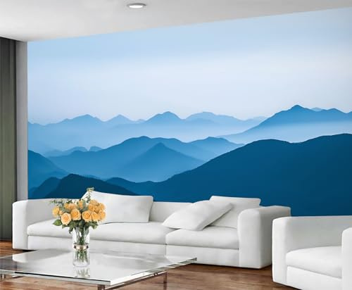 GIVLWF Berglandschaftstapete, Farbverlauf, blau, selbstklebende Tapete für Wohnzimmer, Naturthema, Tapeten für Schlafzimmer, abstraktes Wandbild, Landschaft, großes Wandbild und Raumdekoration