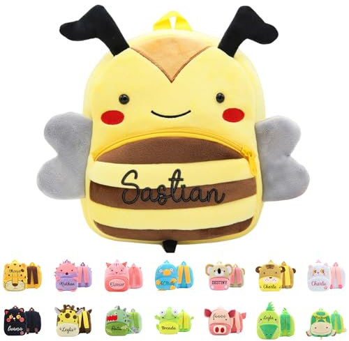 Guooyuuyu Kindergartenrucksack Personalisiert mit Gestickt Namen, Tierischer kinderrucksack für Jungen Mädchen Kita Rucksack Rucksack Kinder, Personalisierte Geschenke Kinder (Biene)